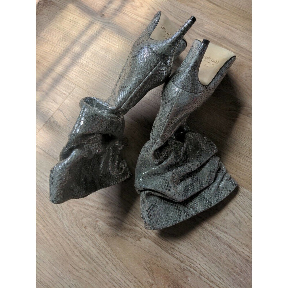 Paris Texas Metallic Python Snake Silver Slouchy Boots - Picture 10 of 12